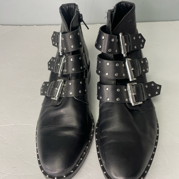 ASOS women’s triple buckle black leather ankle boots. Studded. Size 6 - Picture 2 of 8